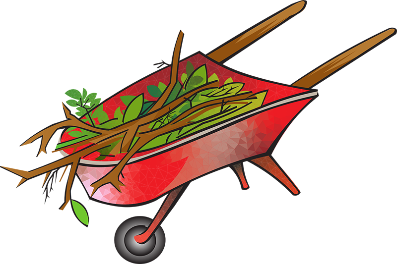 Drawing of wheelbarrow.