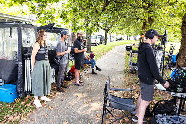 Technical crew at Wall Street Community Garden TV pilot shoot.