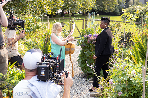 Actors at Wall Street Community Garden TV pilot shoot.