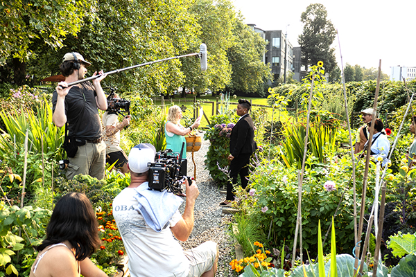 Film crew shoots scene at Wall Street Community Garden
